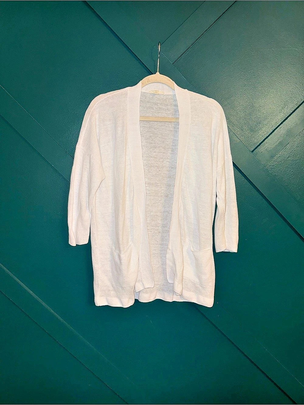 Eileen Fisher Open Front Organic Cotton Cardigan Lightweight Boxy Minimalist